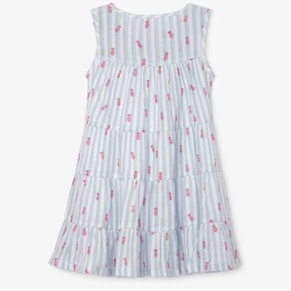 Hatley Girls Chambray Stripe & Pink Pineapple Tassel Tiered Dress, 4 - Picture 2 of 6